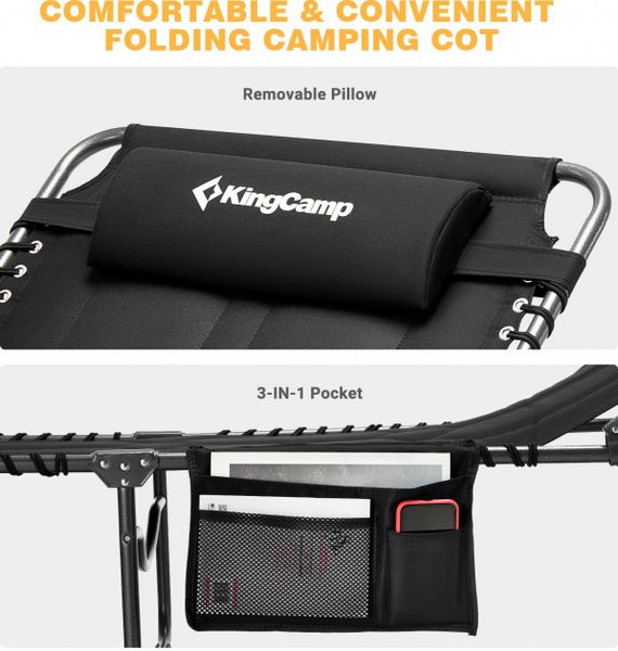 Розкладачка KingCamp Comfort Padded 3-Folding Camping Cot(KC2021) black 14407 фото