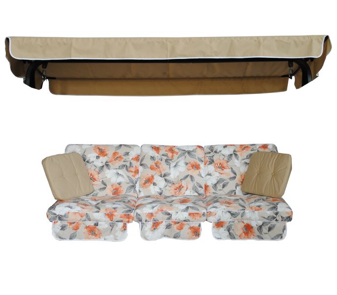 Комплект подушок для гойдалки Ost-Fran MONTREAL 200x110x10 см, тканина Меджік Аранча/2737, зі шторами 3593 фото