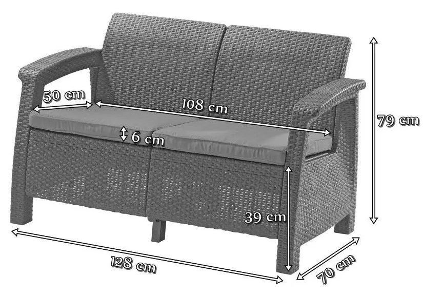 Диван пластиковий садовий Keter Corfu II Love seat, графіт 2295374794 фото