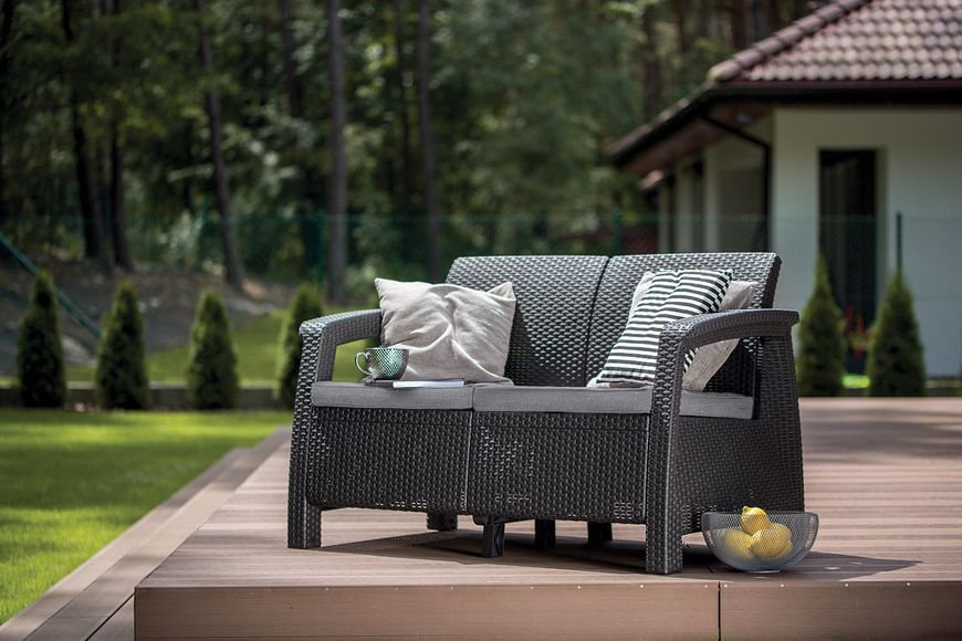 Диван пластиковий садовий Keter Corfu II Love seat, графіт 2295374794 фото