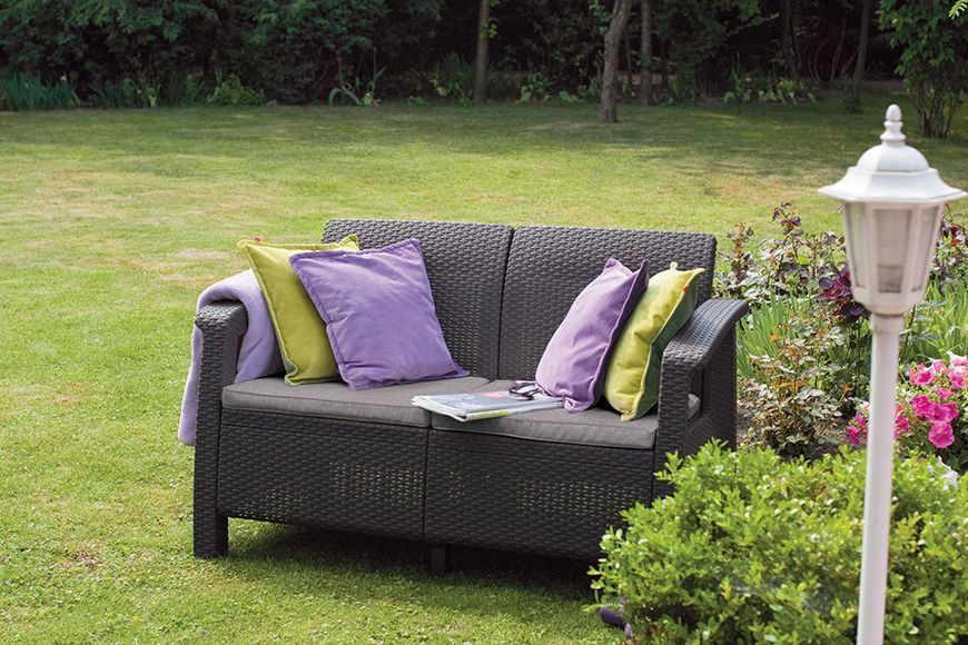 Диван пластиковий садовий Keter Corfu II Love seat, графіт 2295374794 фото