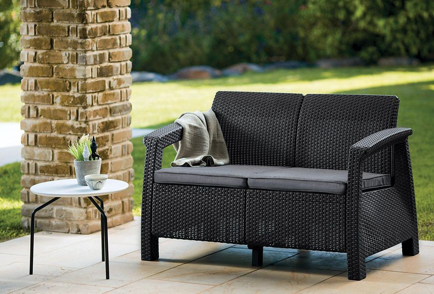 Диван пластиковий садовий Keter Corfu II Love seat, графіт 2295374794 фото