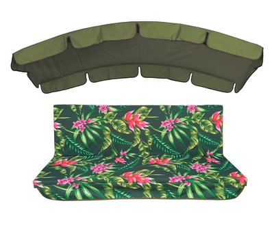 Комплект подушок для гойдалки водовідштовхуючий eGarden Tropical FLOWERS 180x110x6 хакі тент 120x210 5199 фото